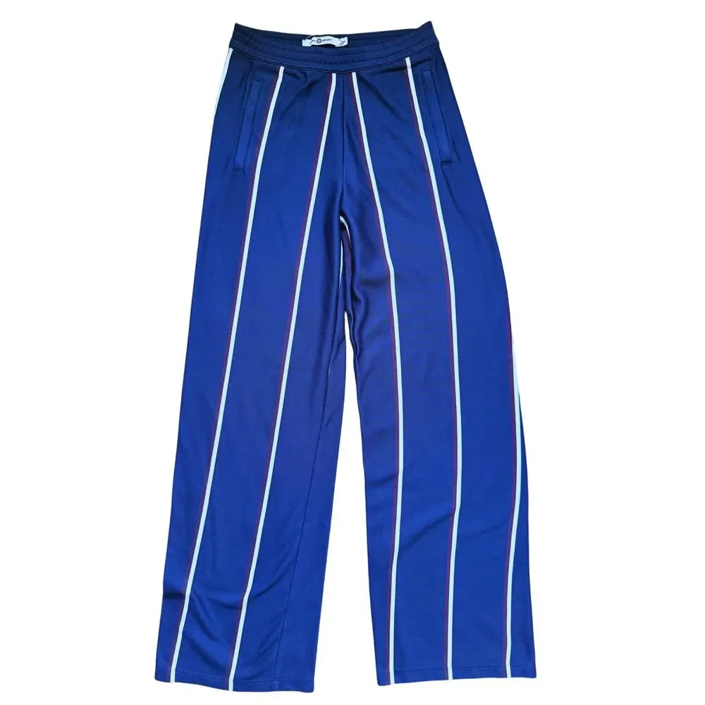 Tory Burch Sport Retro Luxury Wide Leg Trousers Pants S Navy Blue Stripe Y2K - Picture 5 of 11